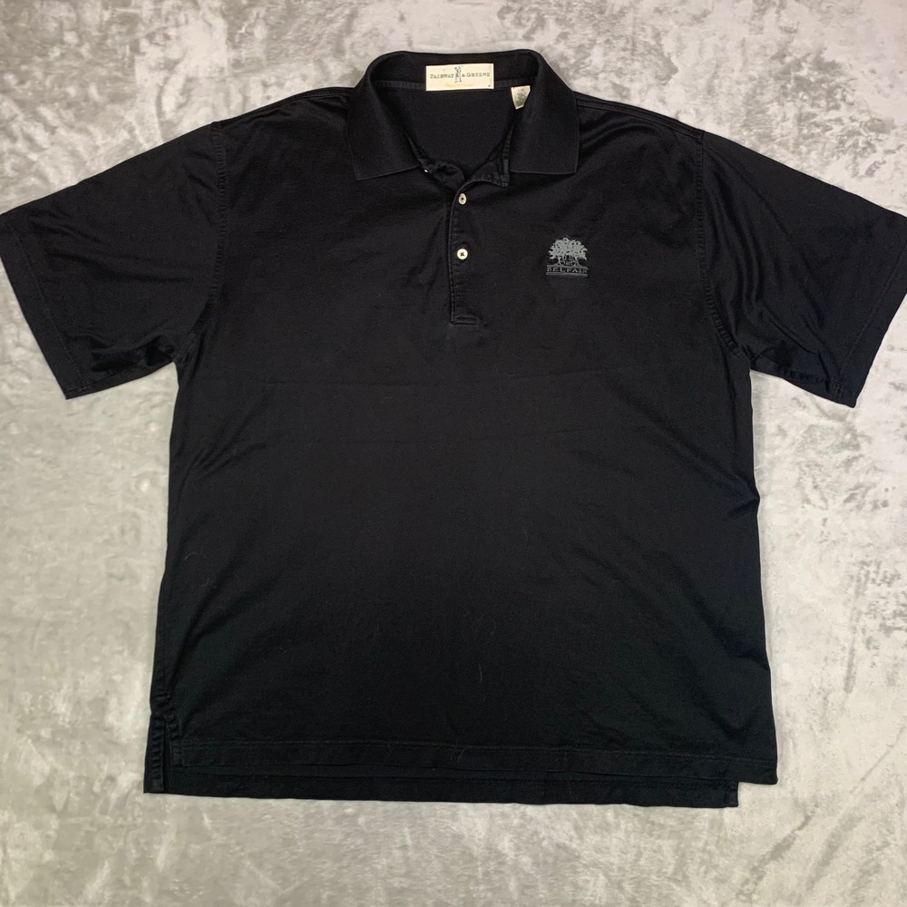 Fairway & Greene Polo Shirt Belfair Logo Mens L Mercerized Cotton Black Golfcore